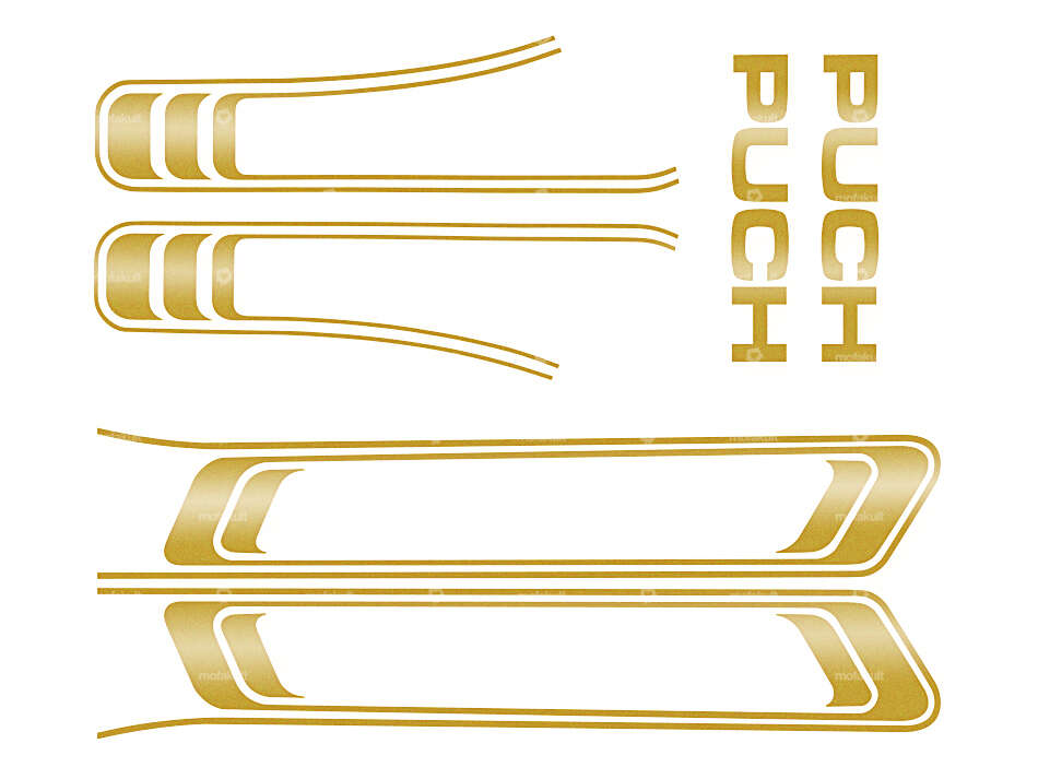 Adhesive set tank & frame gold glossy (1A quality) foil plot | Puch Maxi S Carousel Image 1