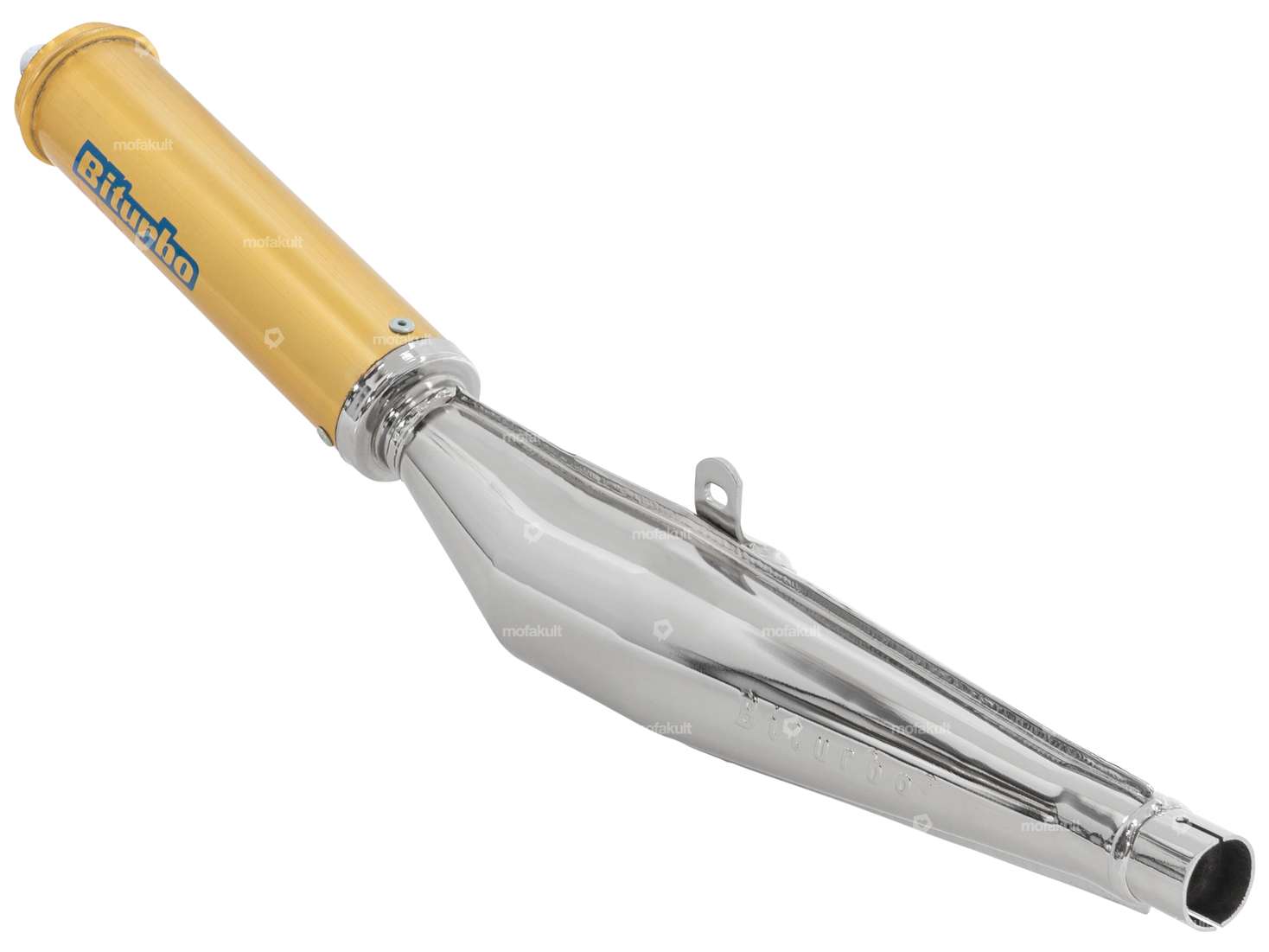 Biturbo muffler 28 mm chrome / gold Carousel Image 3