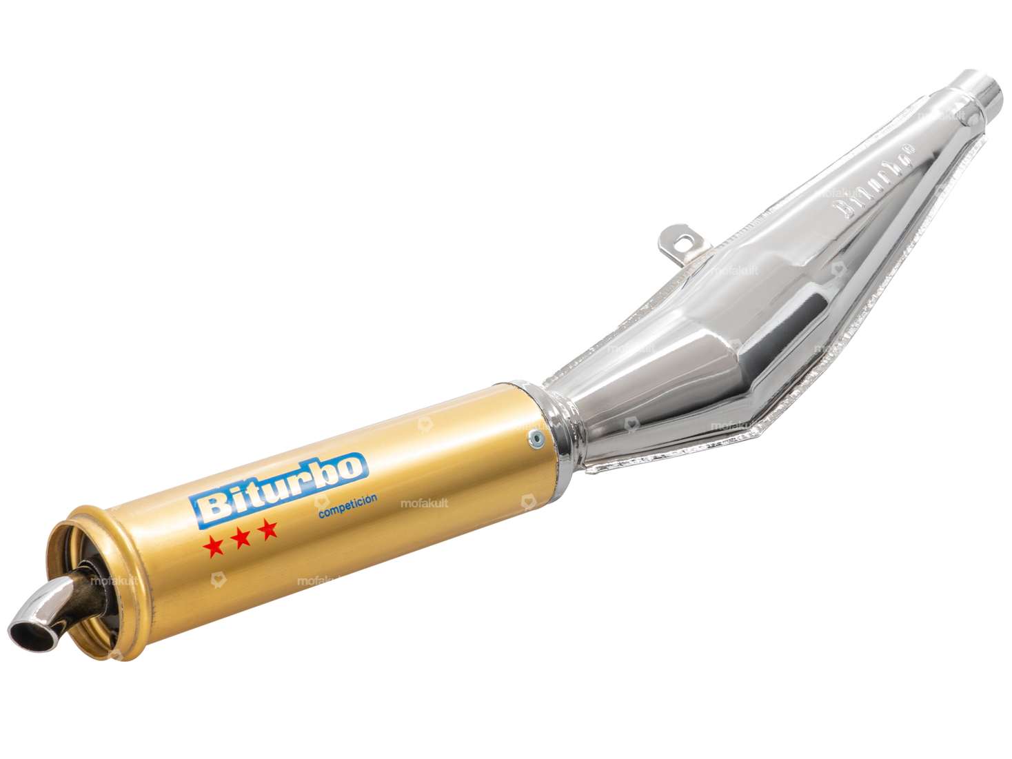 Biturbo muffler 28 mm chrome / gold Carousel Image 4