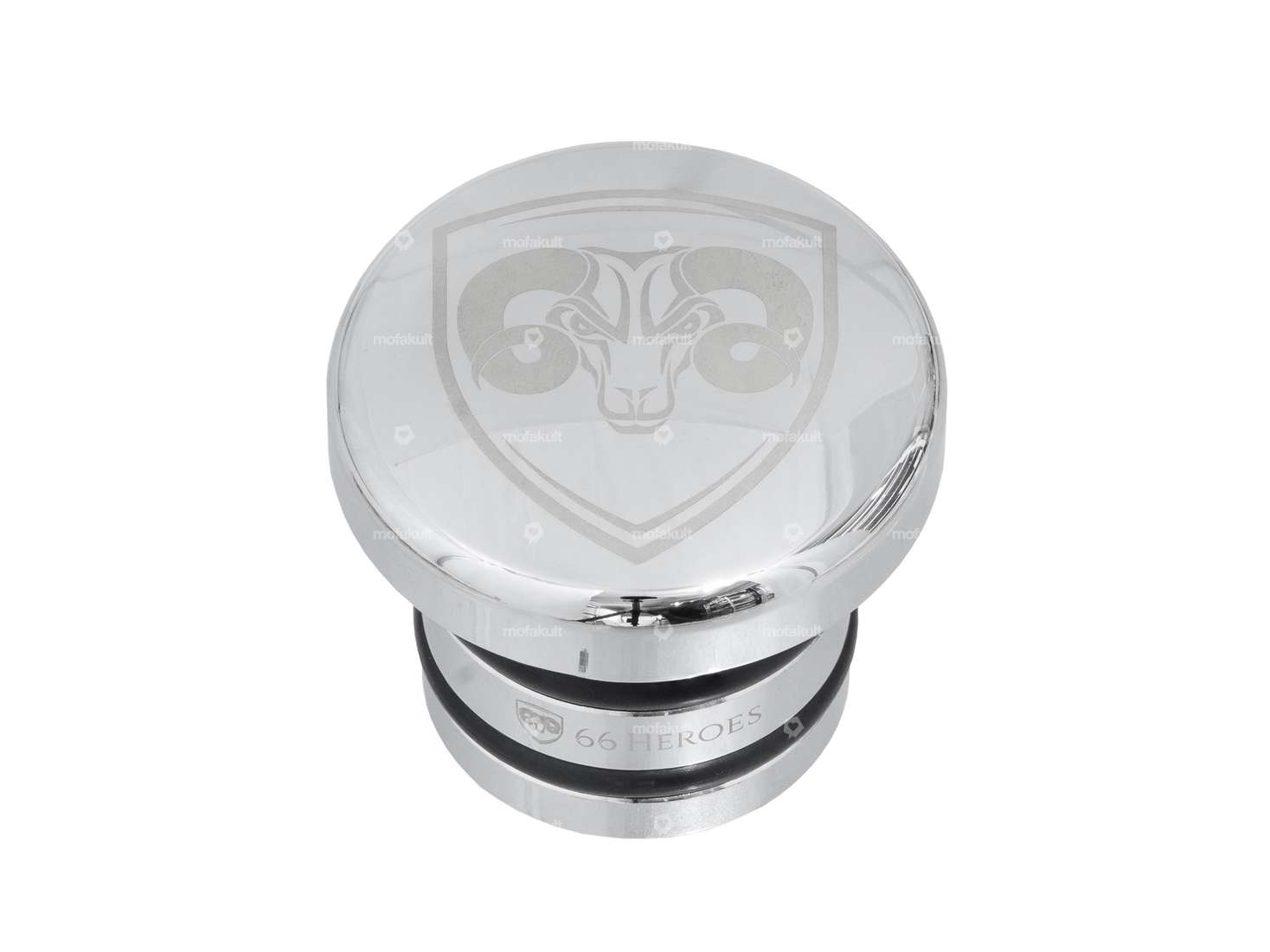 66HEROES Tank cap "66HEROES" chrome round | Piaggio Ciao, Bravo Carousel Image 1