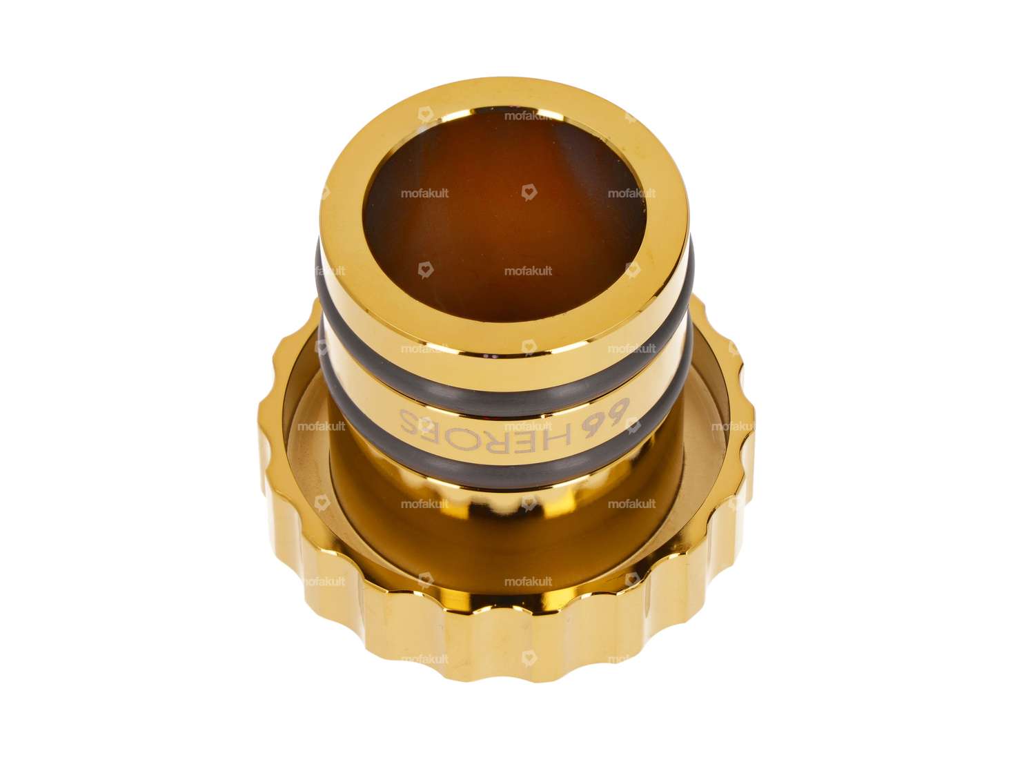 66HEROES Tank cap "Piaggio" corrugated gold | Piaggio Ciao, Bravo Carousel Image 2