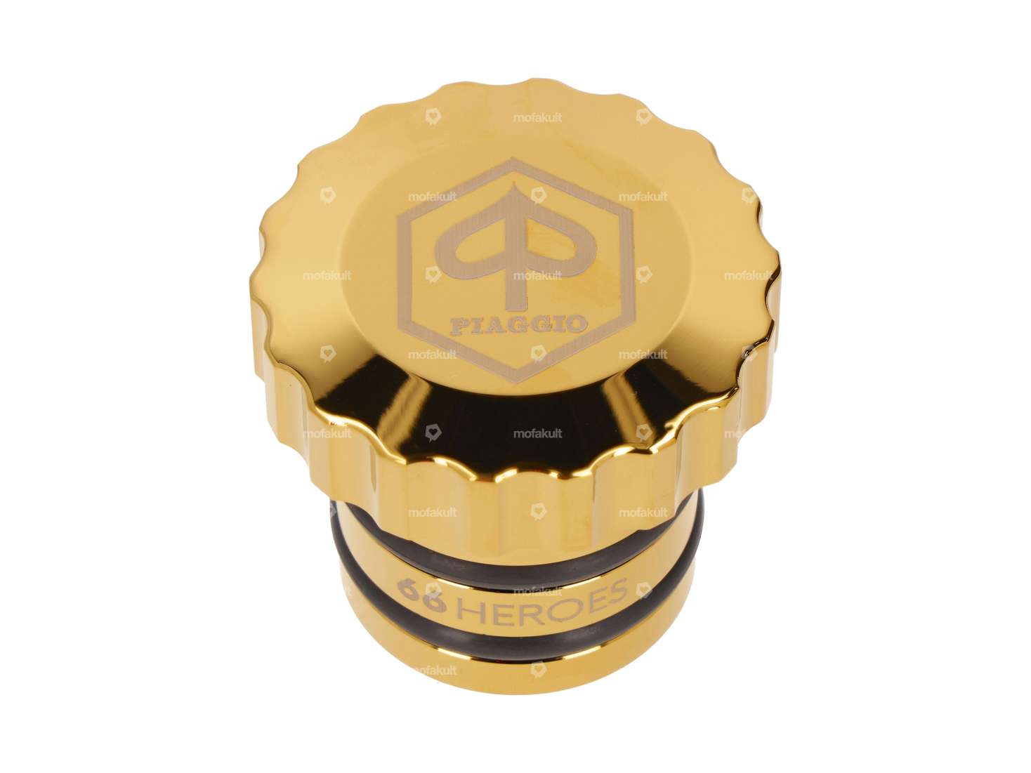 66HEROES Tank cap "Piaggio" corrugated gold | Piaggio Ciao, Bravo Carousel Image 1