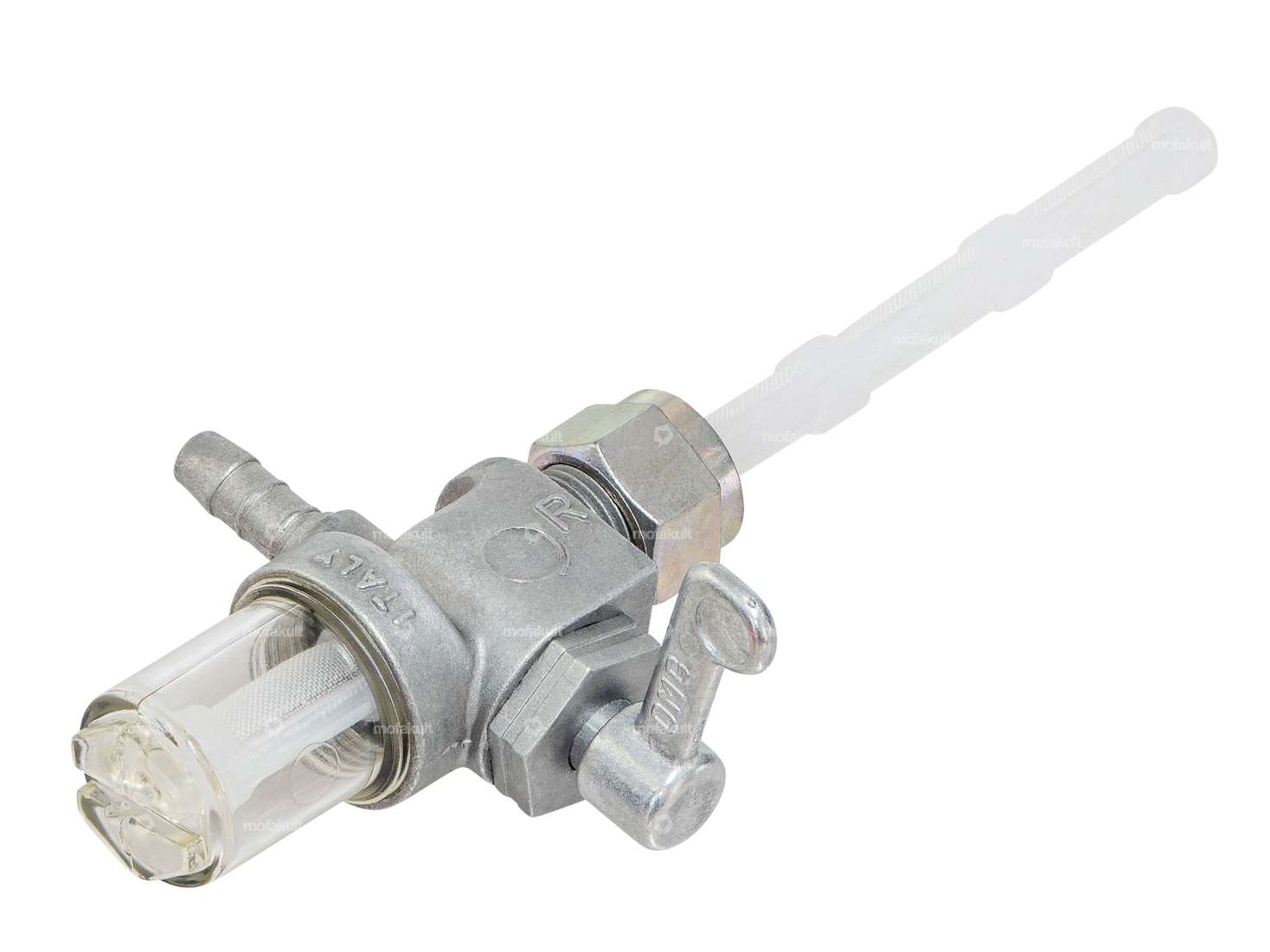 OMG fuel tap M12x1 full cast iron 90° to the rear with filter chamber Carousel Image 2