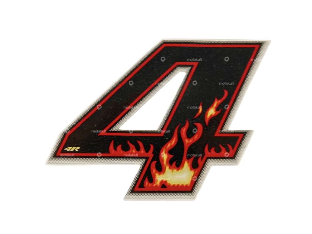 Sticker Number 4 Flame (height 65 mm) Carousel Image 1