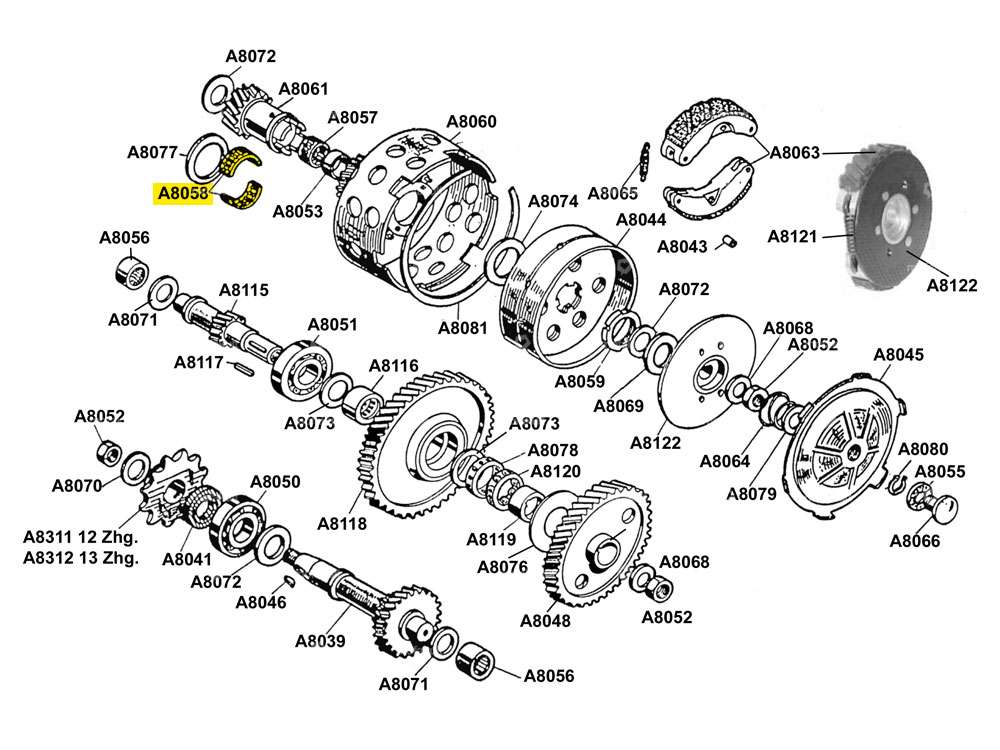 Needle bearing 22/26/13 split clutch basket | Beta 521, 512 (A8058) Carousel Image 2