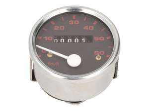 Transval speedometer 60 km/h Ø 60 mm (black / red dial) NOS Transval speedometer 60 km/h Ø 60 mm (black / red dial) NOS